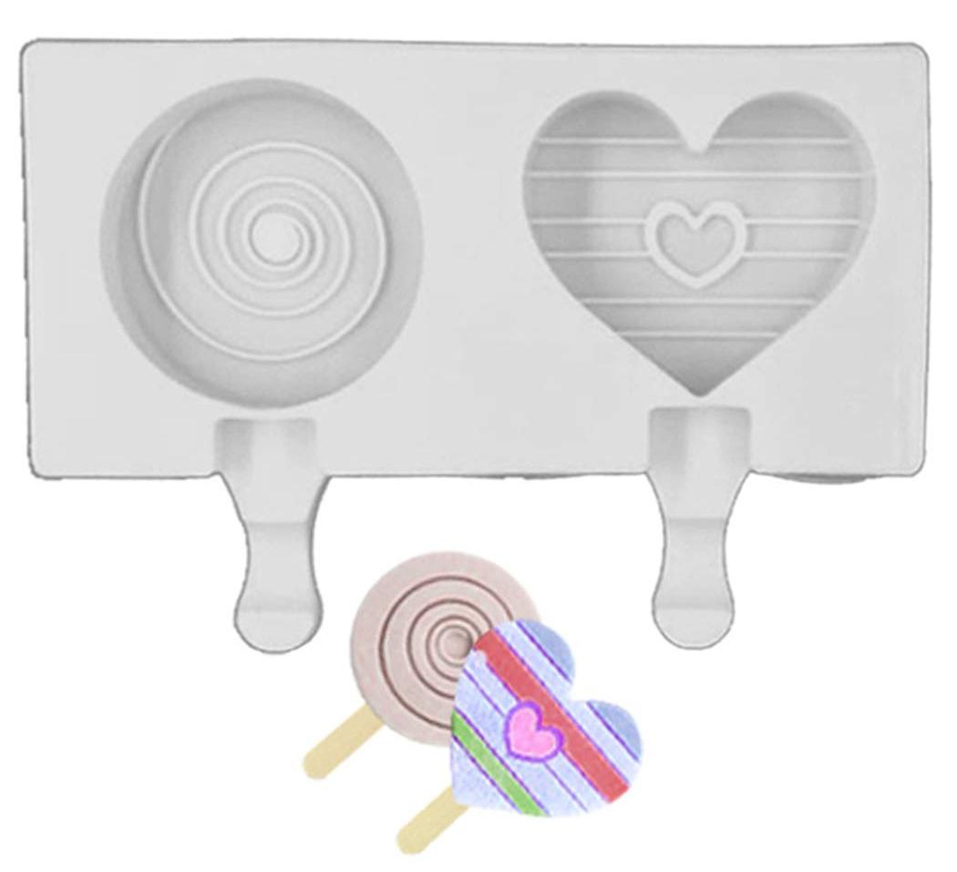 2 CAVITY ROUND & HEART CAKESICLE SILICONE MOULD