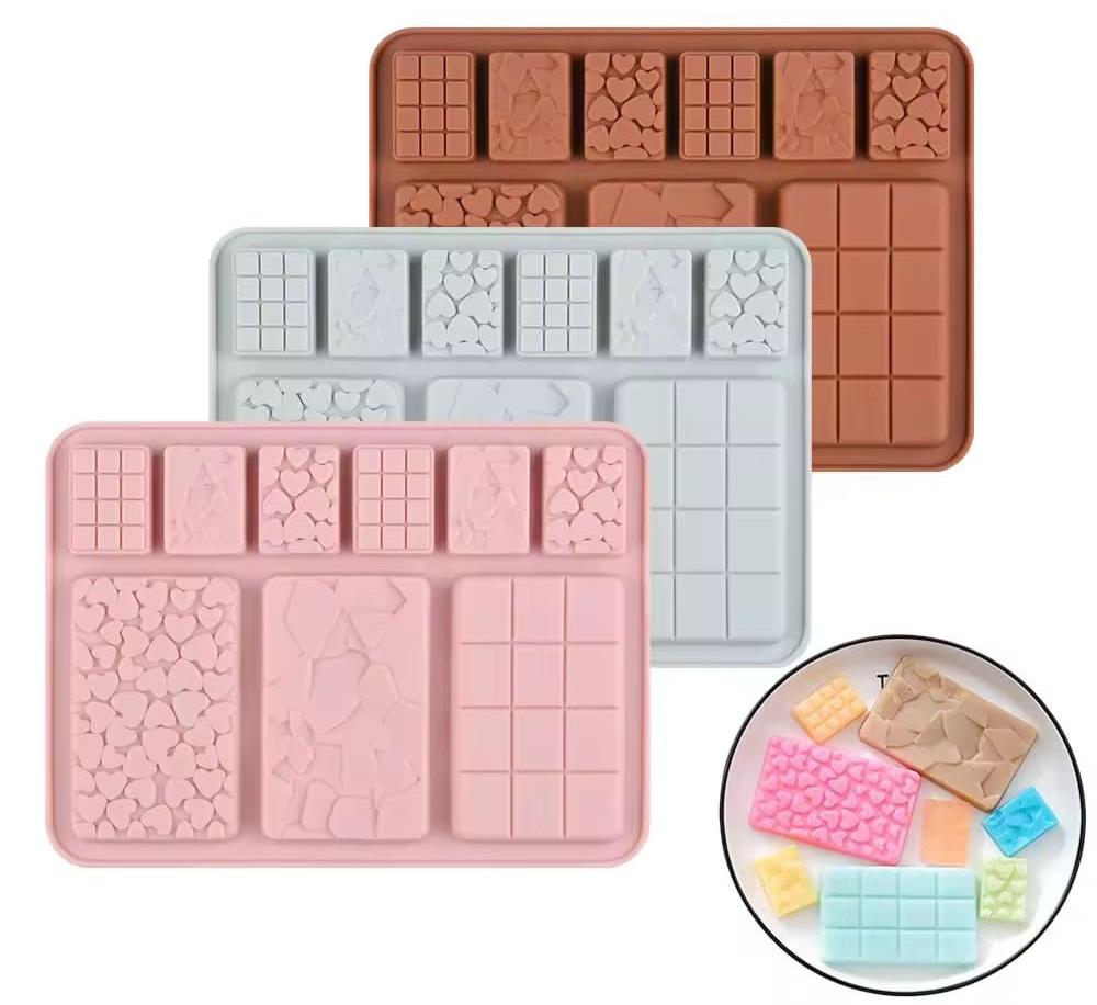 9 CAVITY HEART BROKEN MIX SIZE BAR SILICONE MOULD