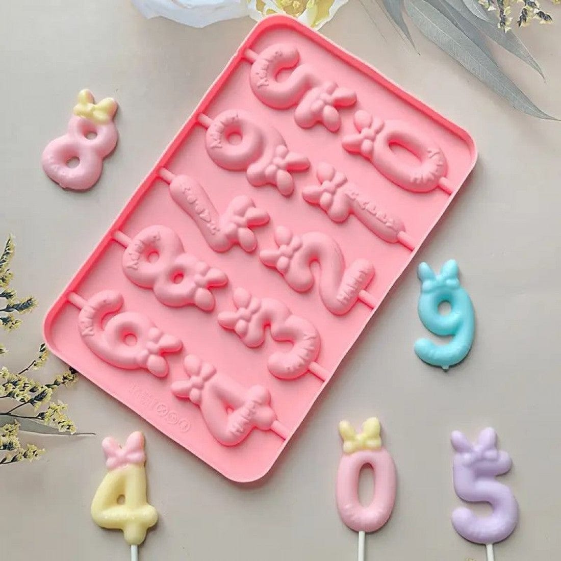 10 CAVITY NUMBER LOLIPOP SILICONE MOULD