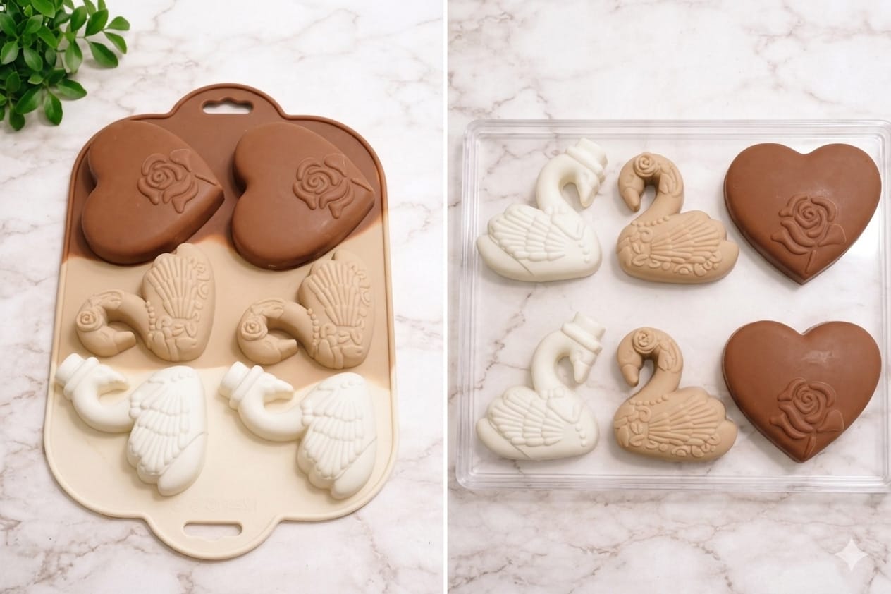 6 CAVITY SWAN & HEART SILICONE MOULD