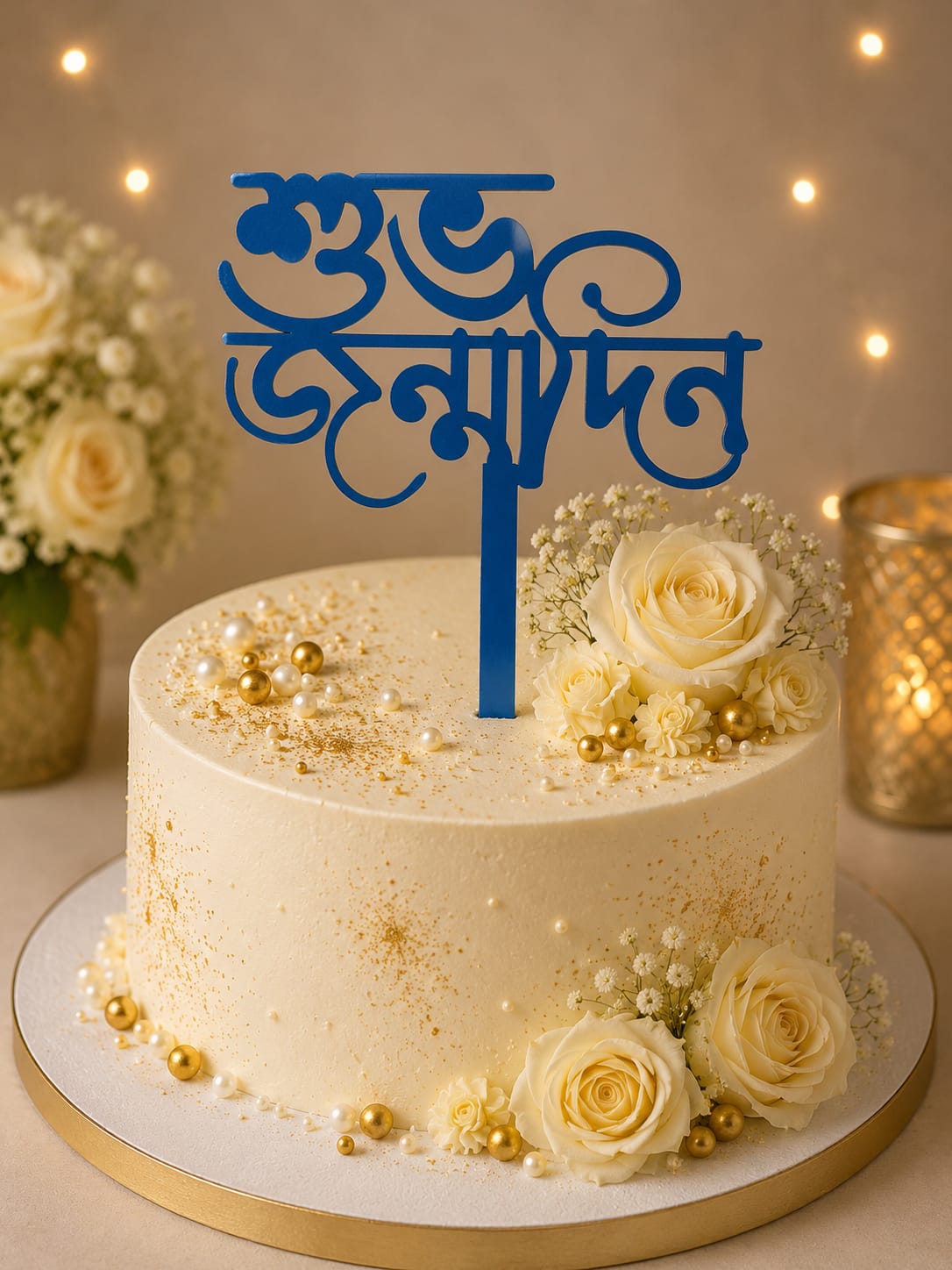 ACRYLIC CAKE TOPPER 5" BENGALI HAPPY BIRTHDAY