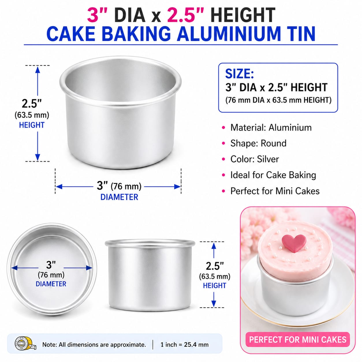 ROUND CAKE BAKING TIN 3''