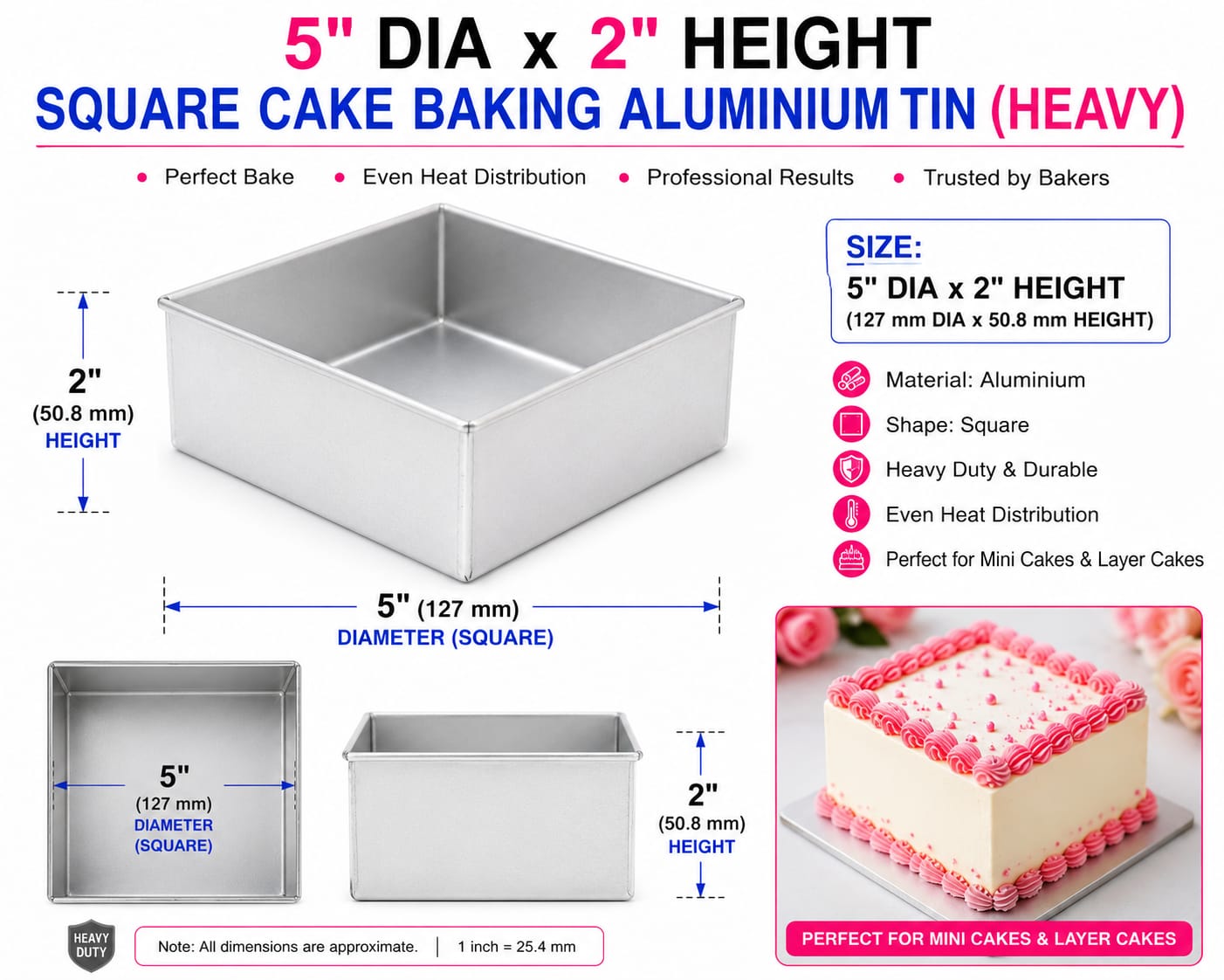 SQUARE CAKE BAKING TIN HEAVY 5''