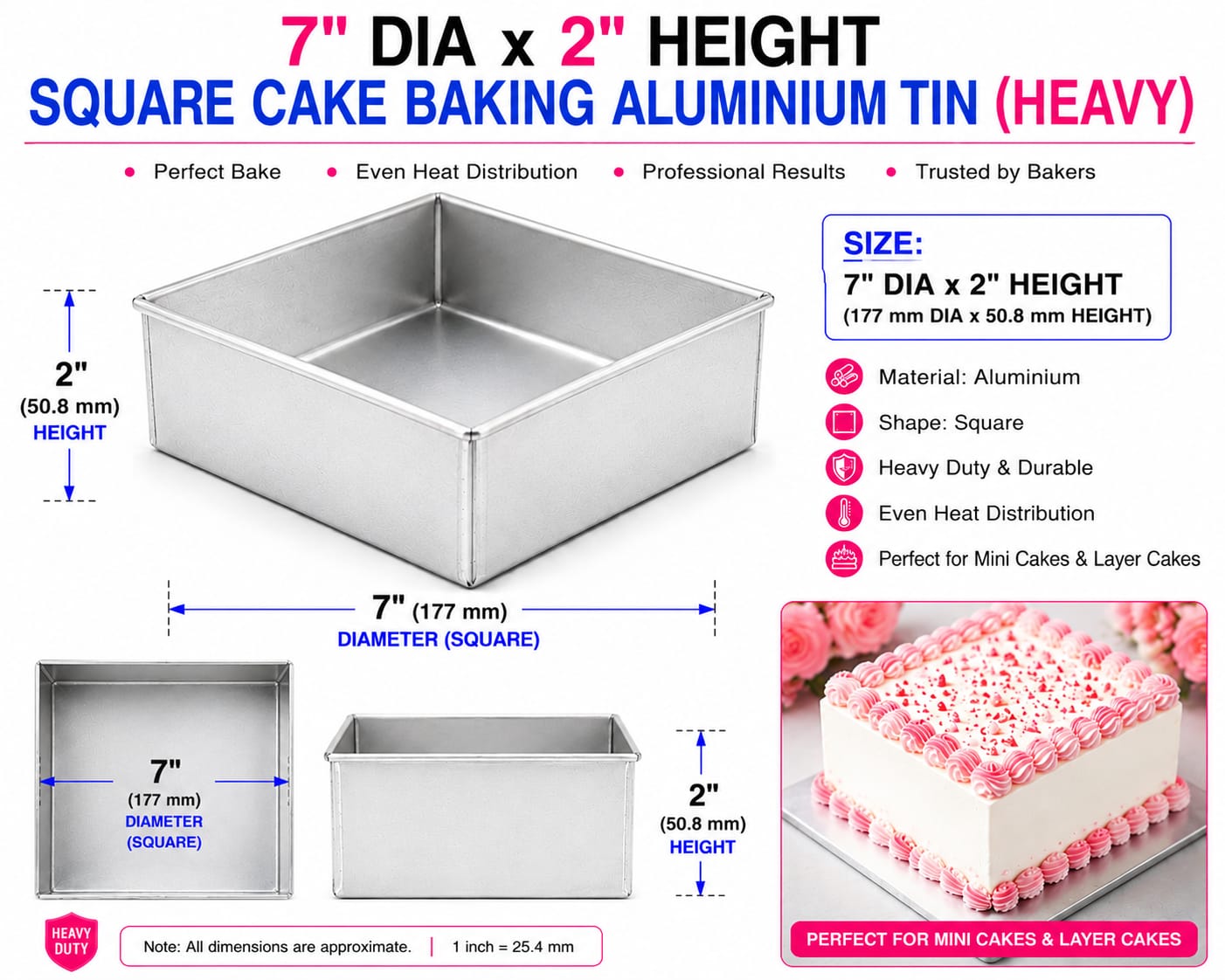 SQUARE CAKE BAKING TIN HEAVY 7''