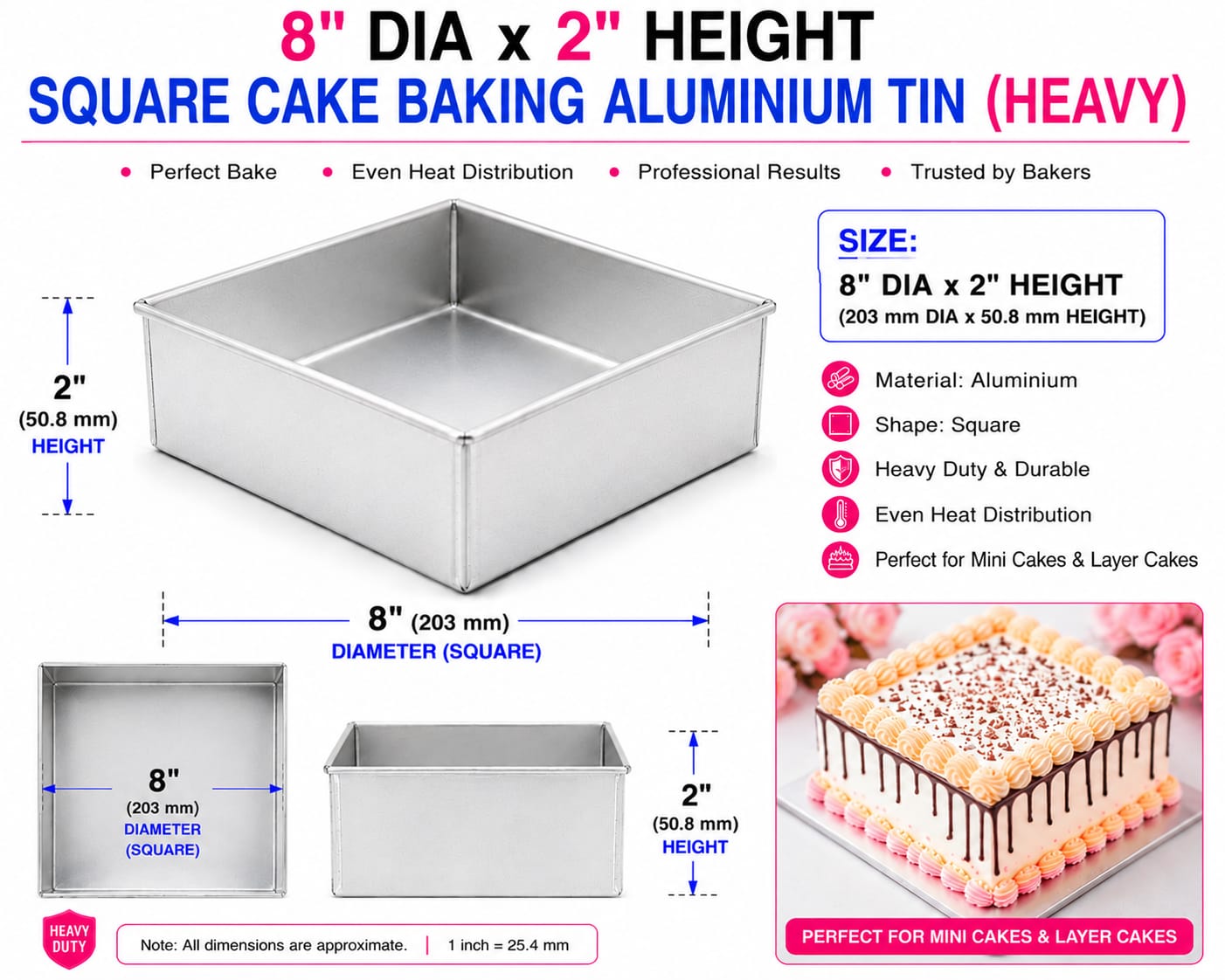 SQUARE CAKE BAKING TIN HEAVY 8''