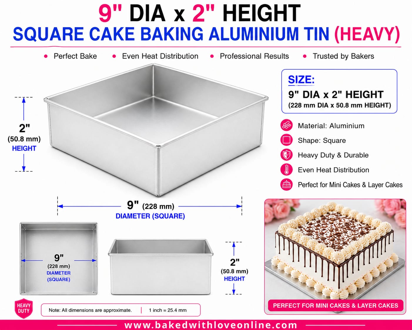 SQUARE CAKE BAKING TIN HEAVY 9''