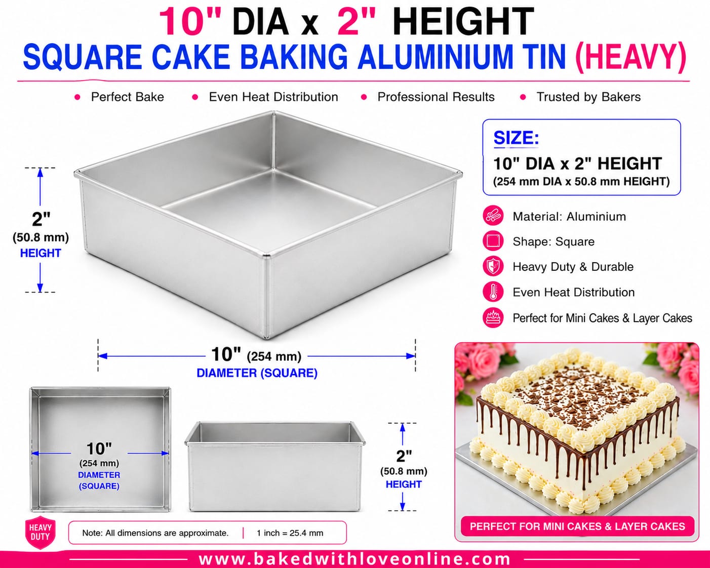 SQUARE CAKE BAKING TIN HEAVY 10''