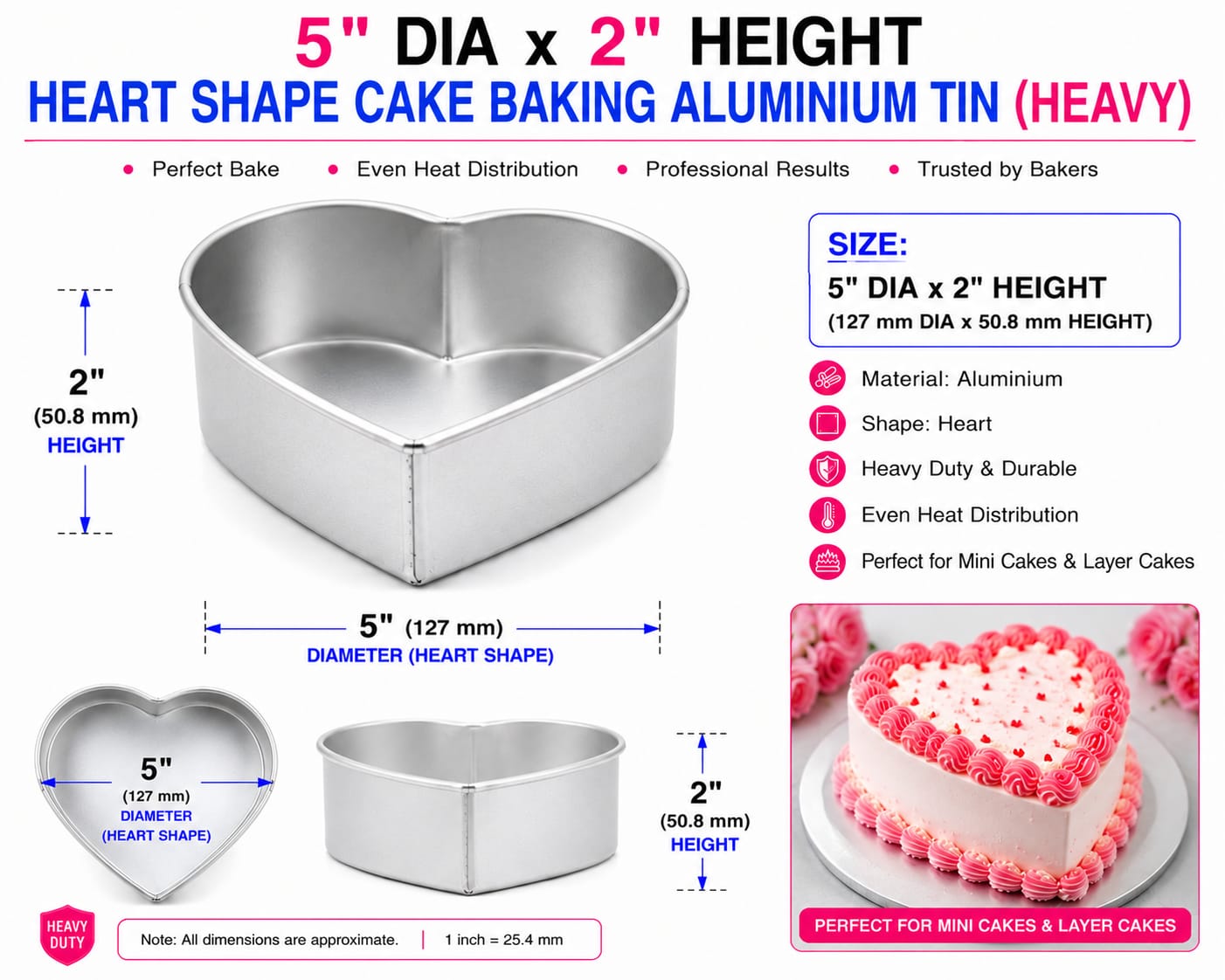 HEART CAKE BAKING TIN HEAVY 5''