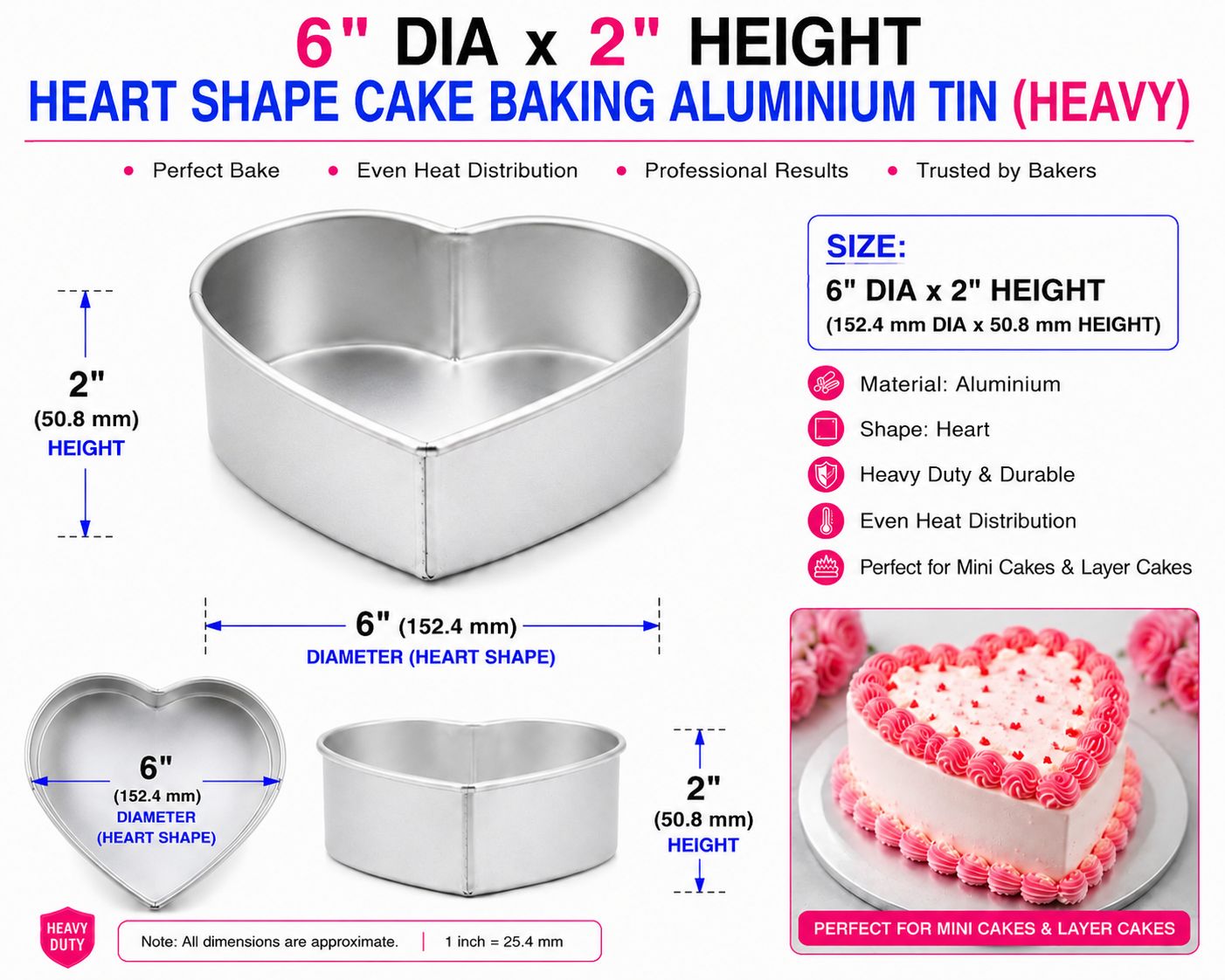 HEART CAKE BAKING TIN HEAVY 6''