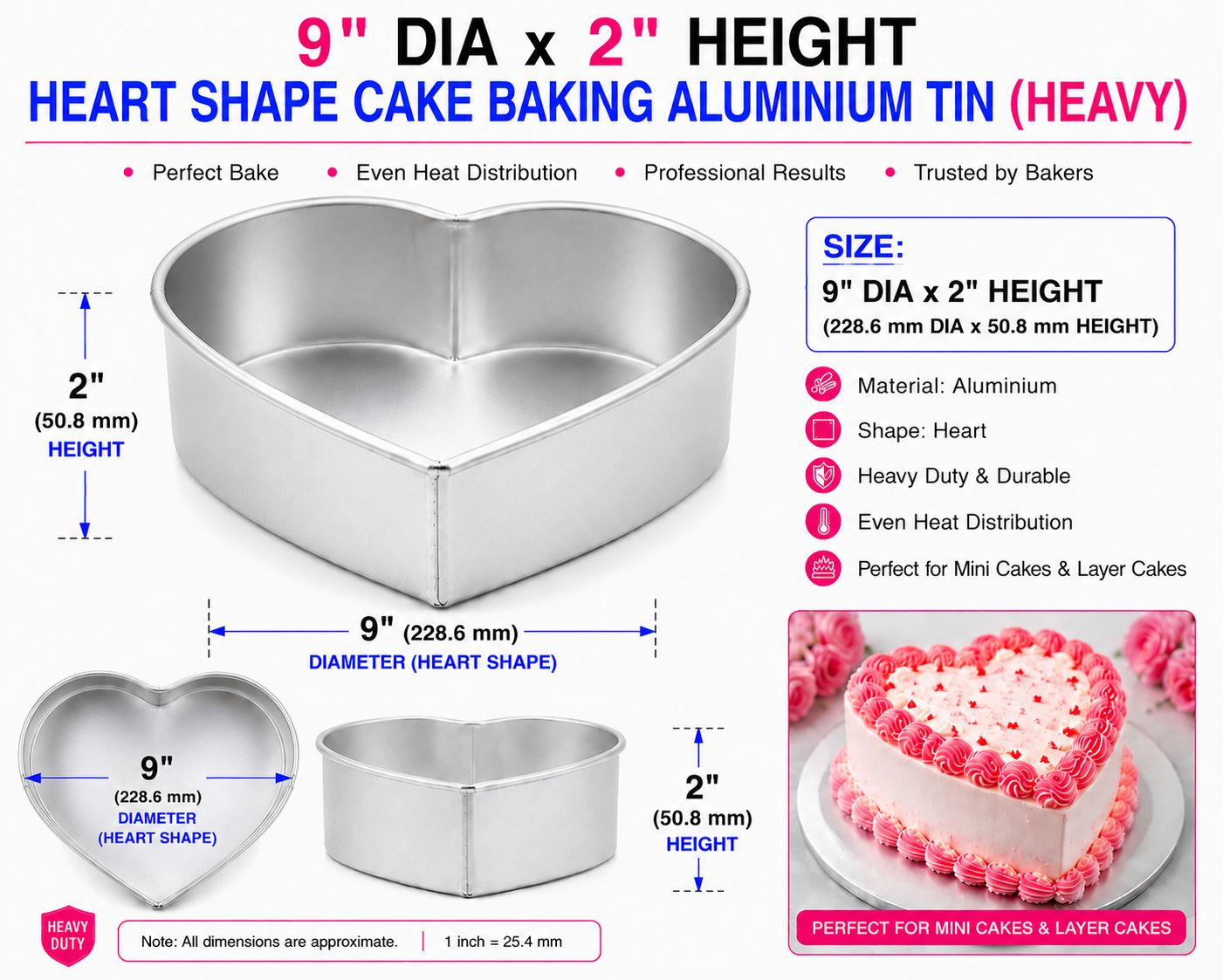 HEART CAKE BAKING TIN HEAVY 9''