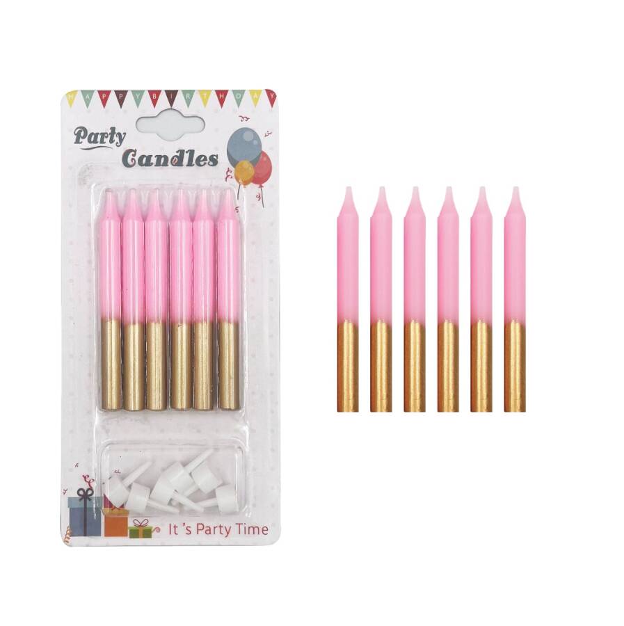 METALLIC GOLD & PINK PARTY CANDLES