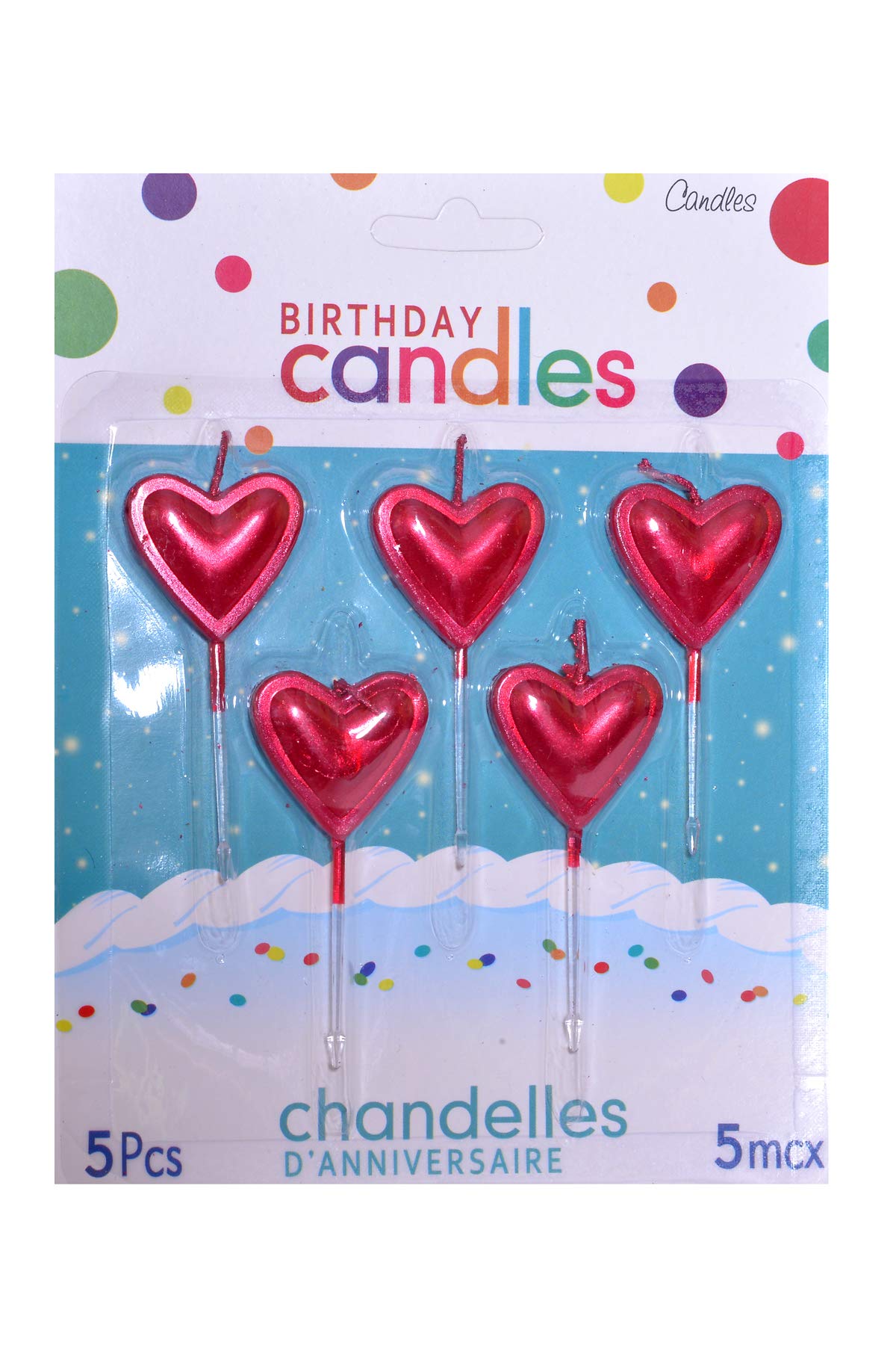 5 RED HEART BIRTHDAY CANDLES