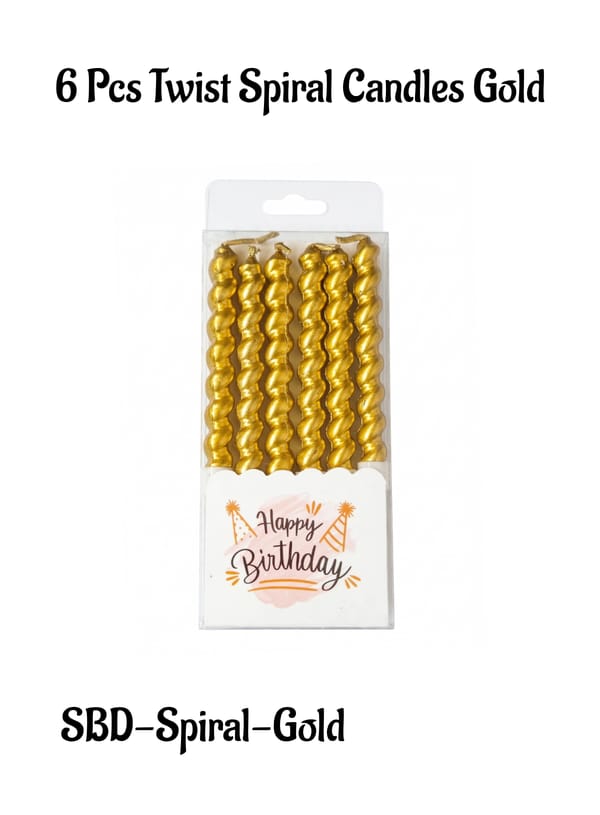 6 SPIRAL BIRTHDAY CANDLES (GOLD)