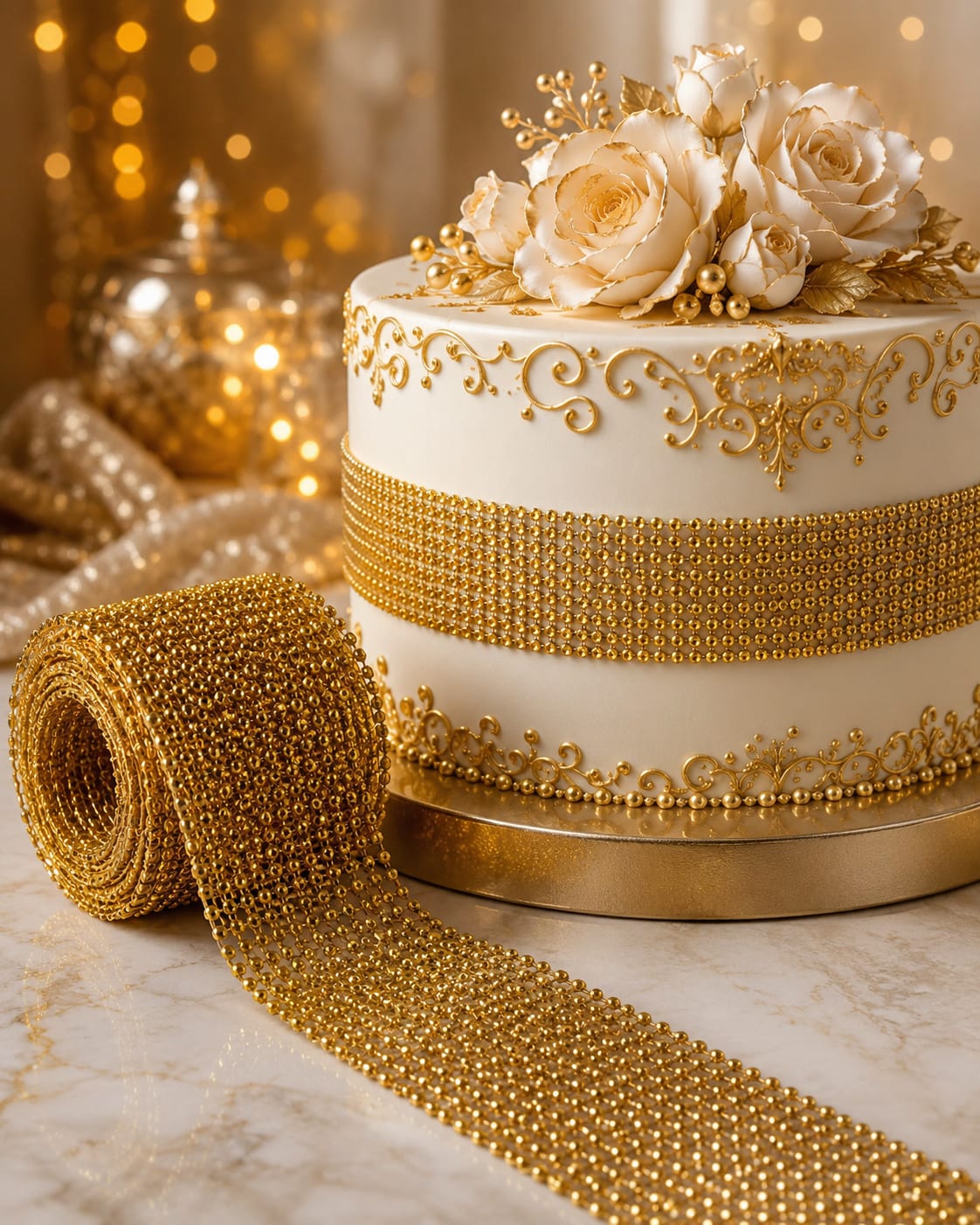 GOLDEN RHINESTONE MESH RIBBON (8.5 METER)