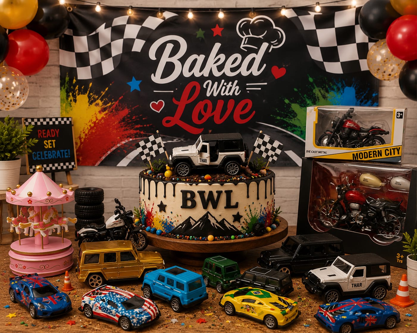 CAKE DECORATION TOY, CAR & FLOWER